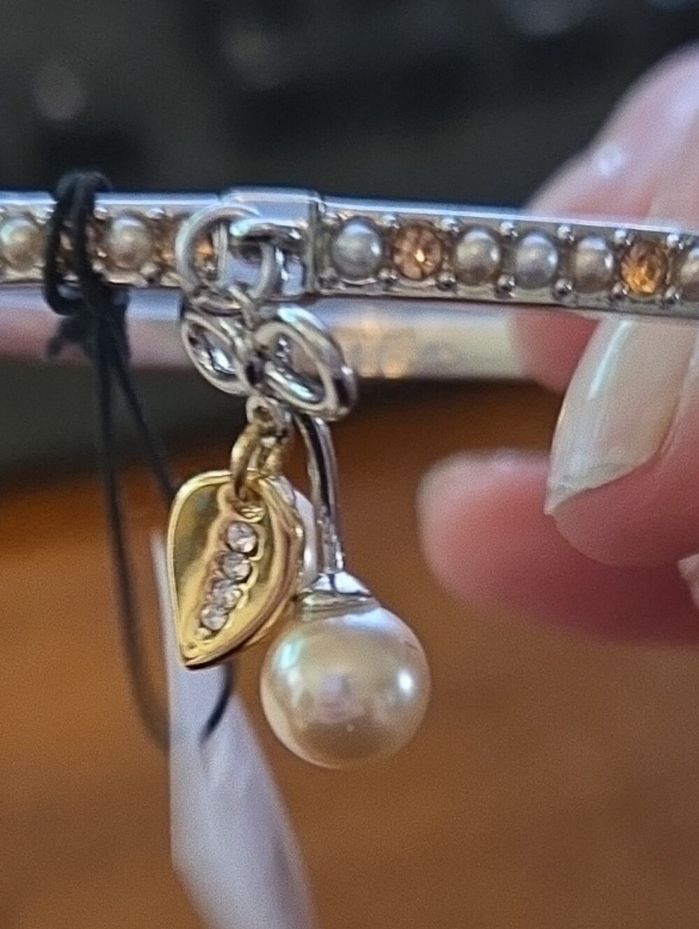 Coach Two-Tone Pearl Charm Bracelet with Crystal Accents - Silver & Gold